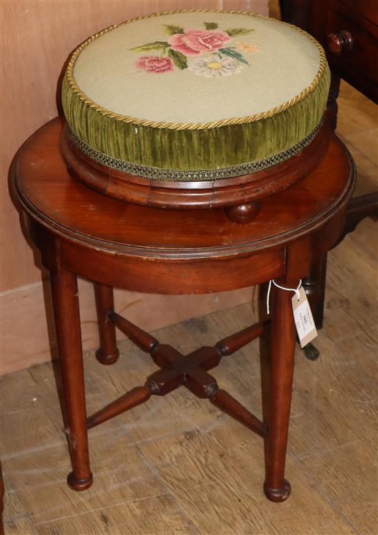 An occasional table and circular footstool W.45cm and 36cm